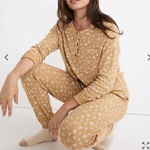 NWT. Madewell Waffle Knit Pajama Set. Medium. Mustard Ditsy Floral.